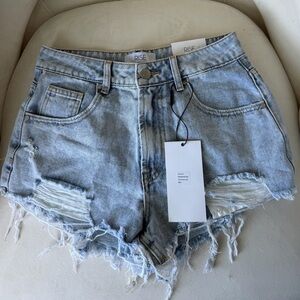 Rise Women's Frayed Hem Denim Shorts - Light Blue